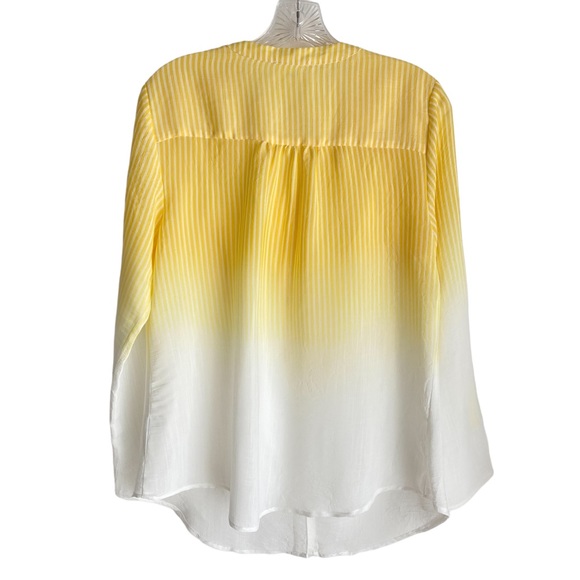 Fyve Yellow White Striped Ombré Tab Sleeve Button Down Blouse Size Medium - Picture 2 of 3